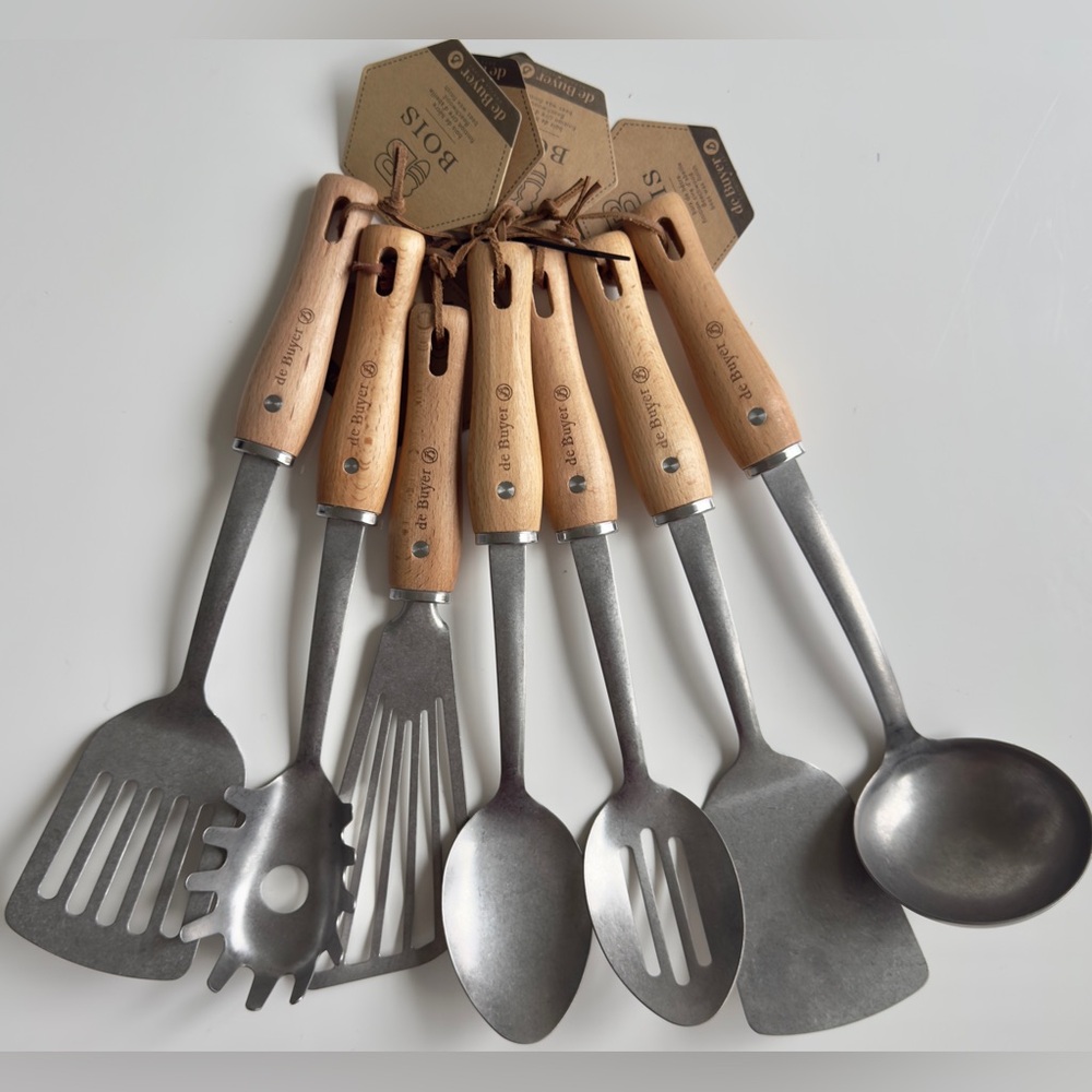 de Buyer B Bois 7 Pc French Stainless Steel & Wood Utensil Set, NWT, Retail $199